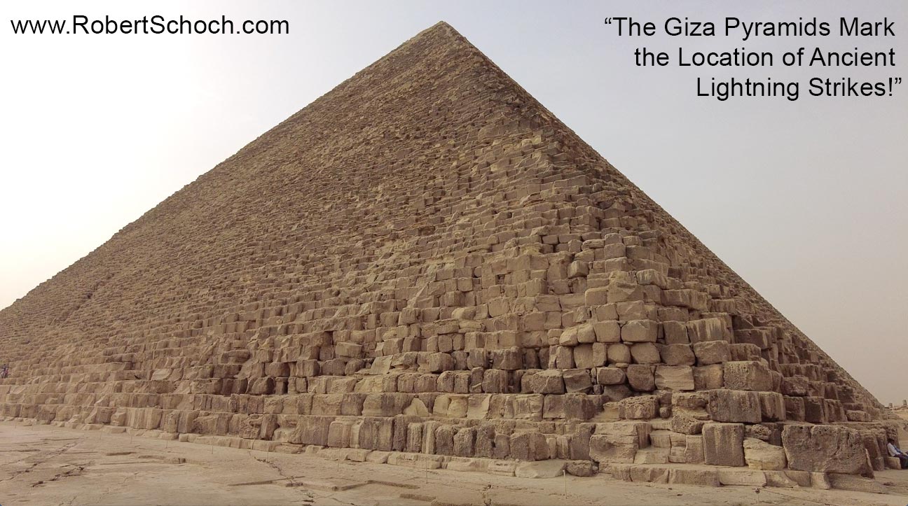 Image of the Great Pyramid, with Lichtenberg patterns emerging from beneath it