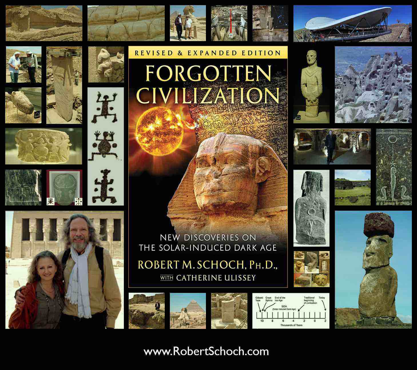A montage of images from the book Forgotten Civilization: New Discoveries on the Solar-Induced Dark Age