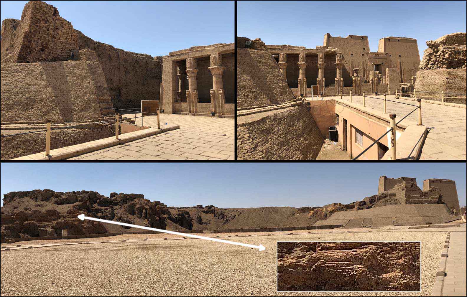 Various views of the mudbrick packing around the Temple of Edfu.