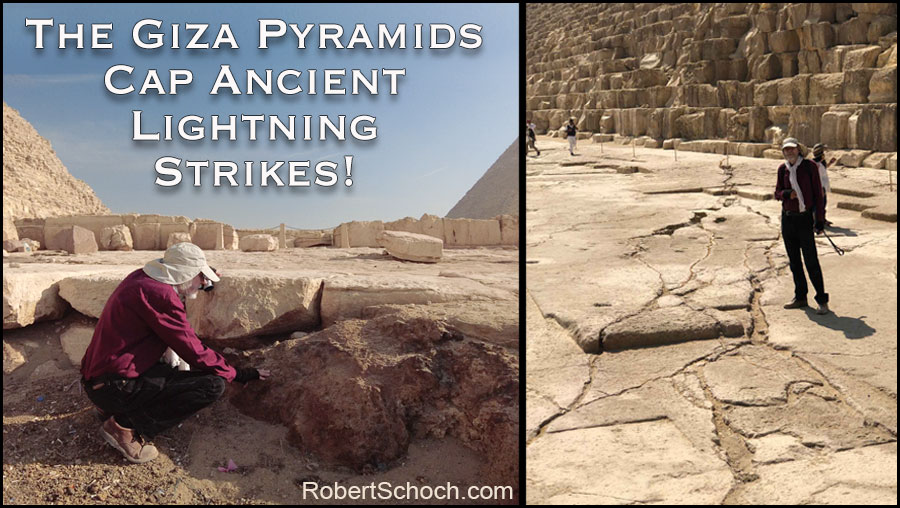 Banner for article by Schoch and Ulissey titled The Giza Pyramids CAp Ancient Lightning Strikes